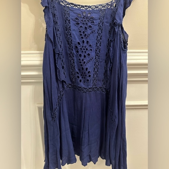 Free People Priscilla Navy Crochet Mini Dress sz S - Picture 7 of 10
